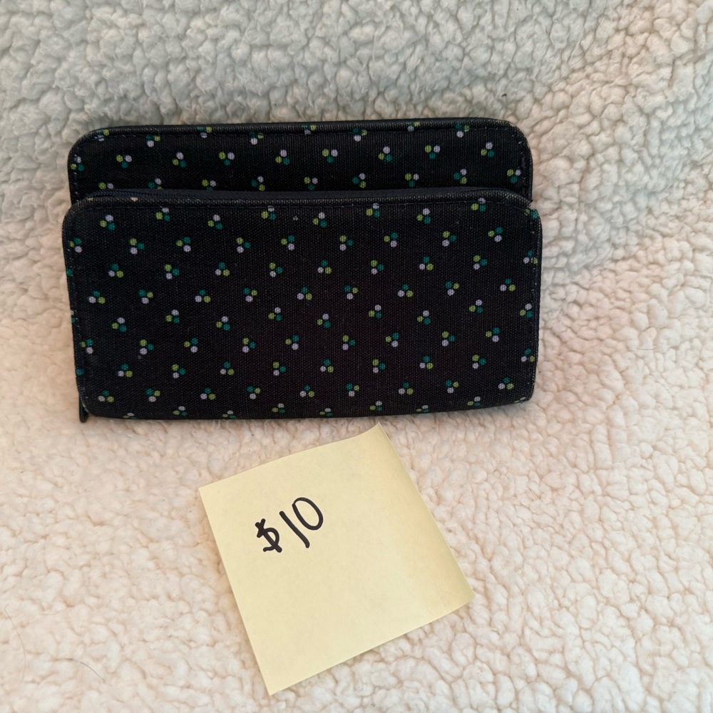 Thirty-One Black Wallet with Blue and Green Dots